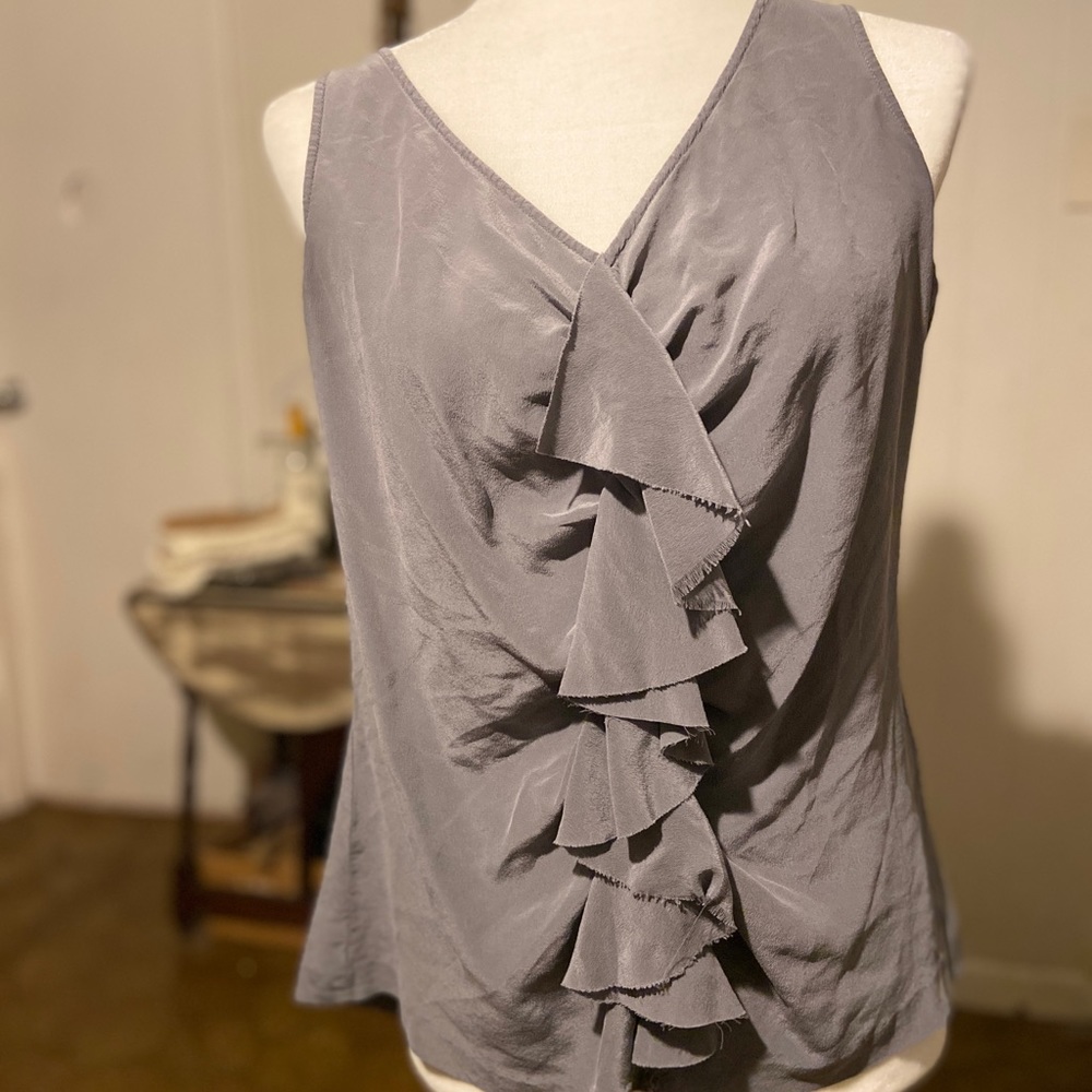 J. Crew Gray ruffle silk tank top